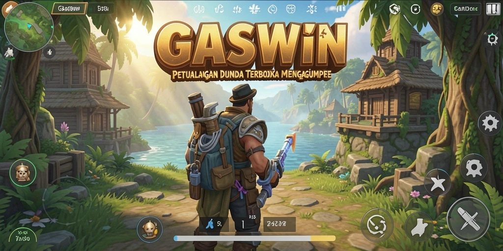 Screenshot GASWIN menampilkan petualangan seru dalam dunia terbuka.