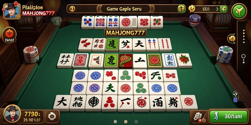 Tampilan gameplay menarik dari MAHJONG777 yang menunjukkan aksi Gaple.