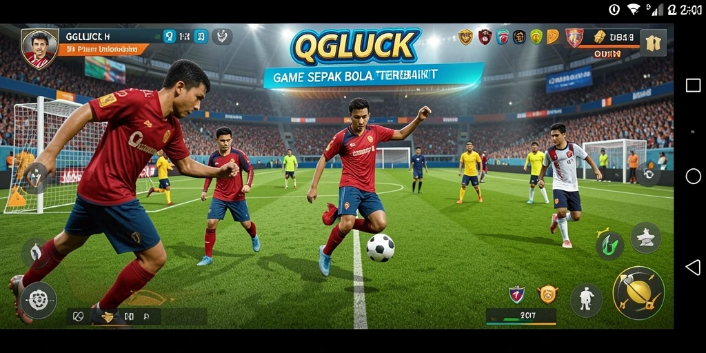 Tangkapan layar gameplay QGLUCK dengan aksi sepak bola menegangkan.