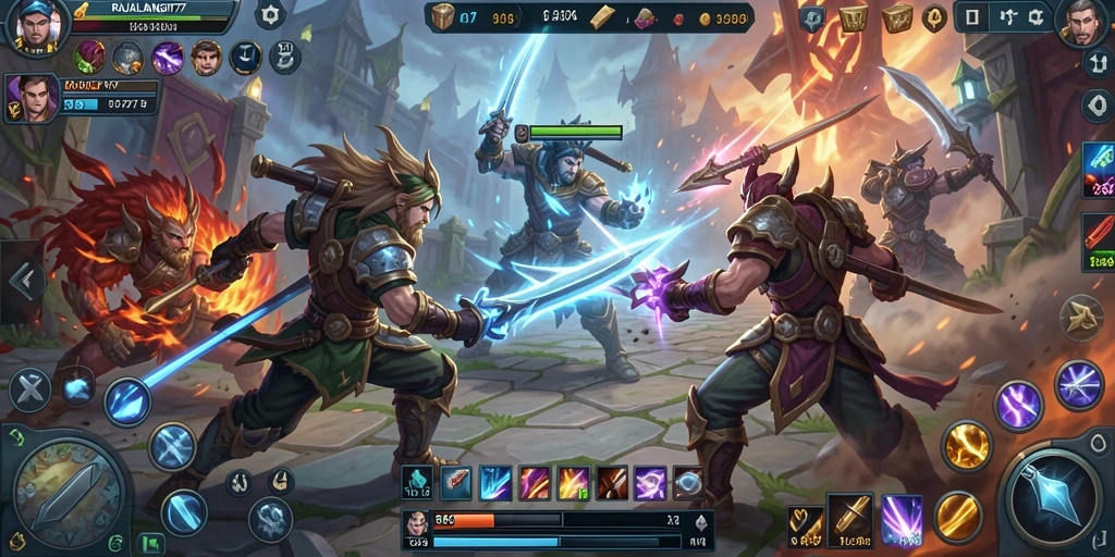 Screenshot gameplay MOBA RAJALANGIT77 yang seru.
