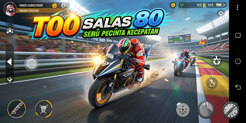 Gameplay TOTO80 dengan mobil balap menembus garis finish.